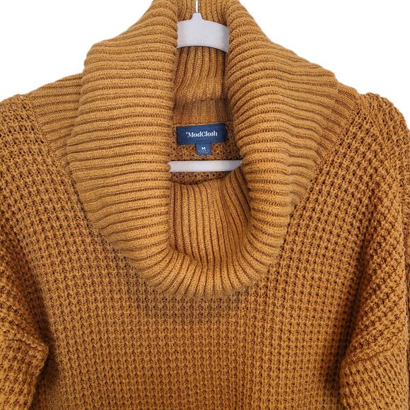 ModCloth Corn Maze Turtleneck Sweater Size M Chunky Waffle Pullover Relaxed Boho - Picture 3 of 9